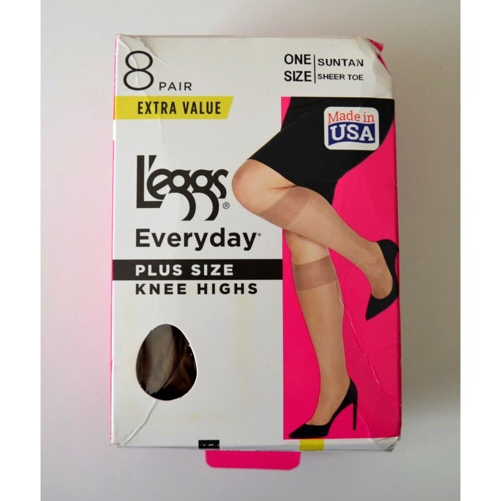 Leggs Everyday Plus Size Knee Highs Sheer Toe 8 Pair Suntan NIB Box Is Rough